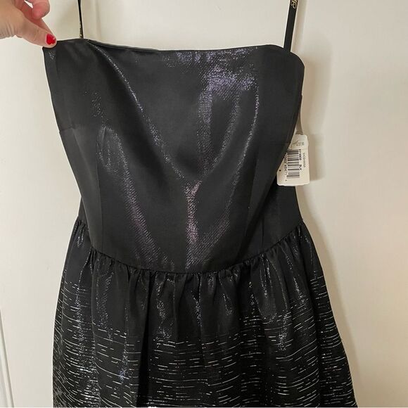 NWT Shoshanna coctail black mettalic strapless mini fit flare Dress… - Picture 4 of 14